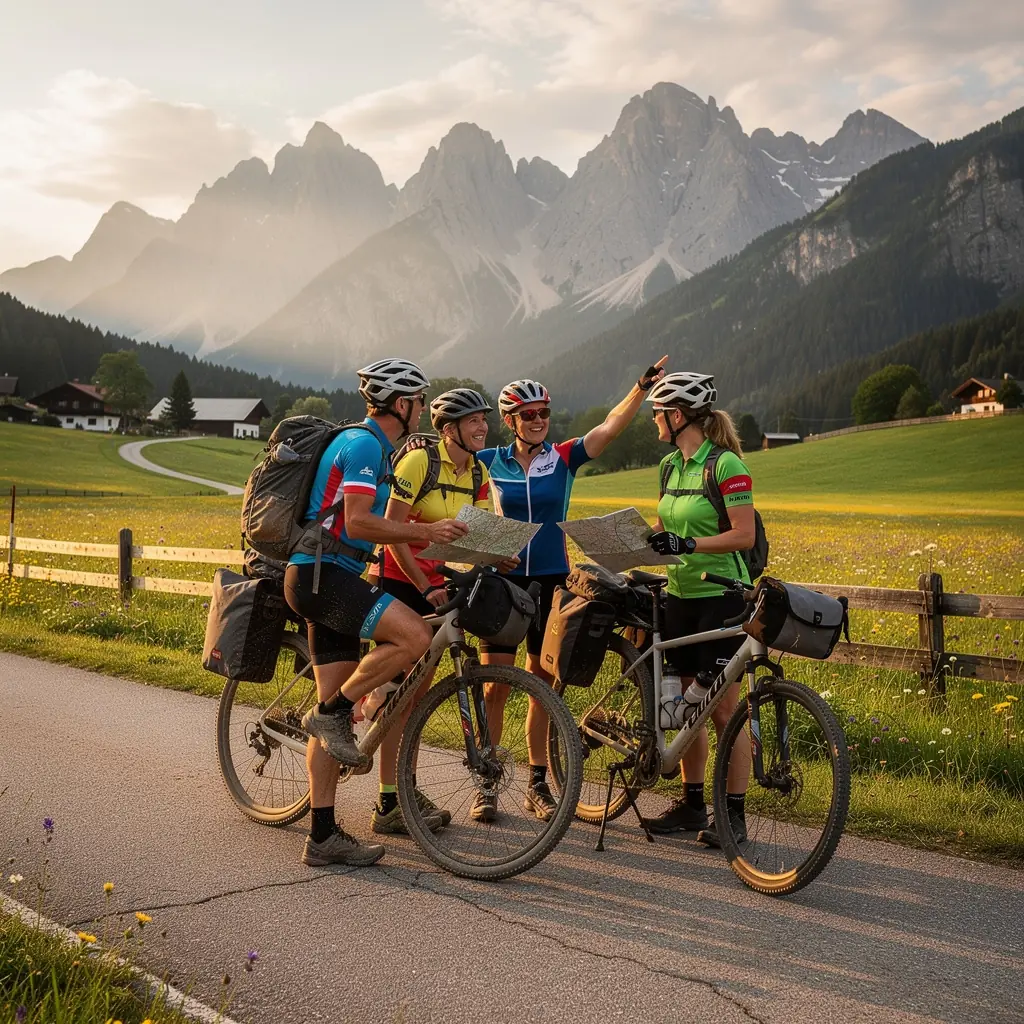 Ein Zug, der durch eine malerische Landschaft fährt und Reisende zu ihren Zielen bringt.